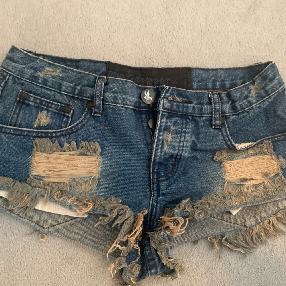 One Teaspoon Distressed Blue Denim Jean Shorts